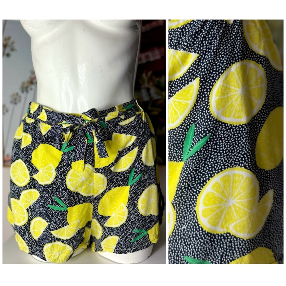 Primark Lemon Print Black PJ Sleep Shorts Lightweight Size Large 10/12